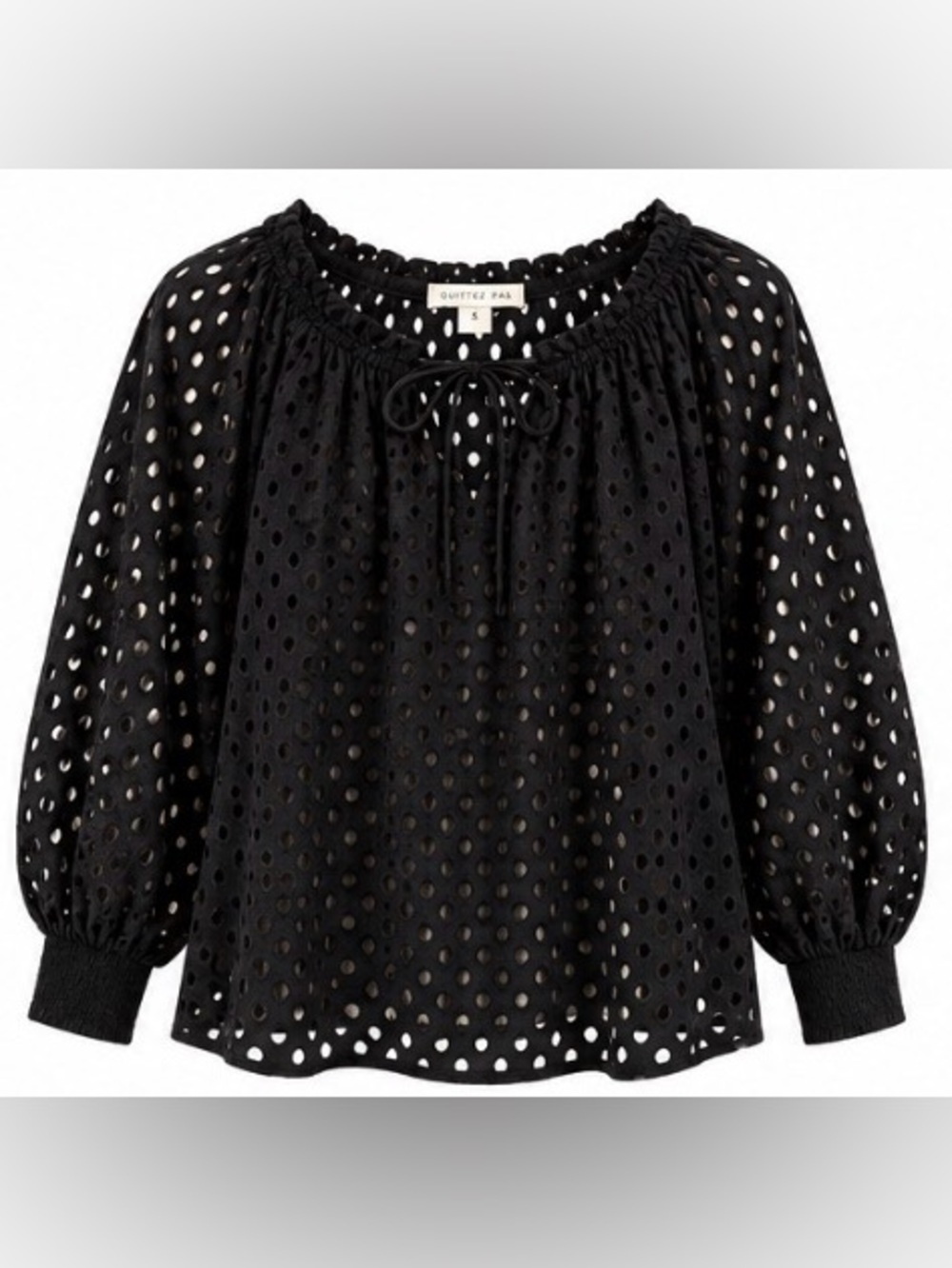 Ne Quittez Pas Anthropologie Black Eyelet Cotton Blouse Size S